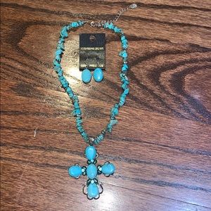 Turquoise cross necklace set